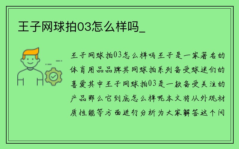 王子网球拍03怎么样吗_