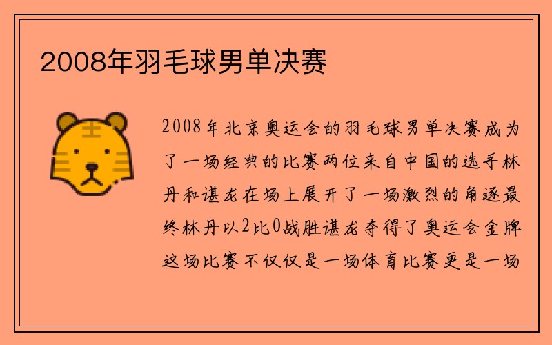 2008年羽毛球男单决赛